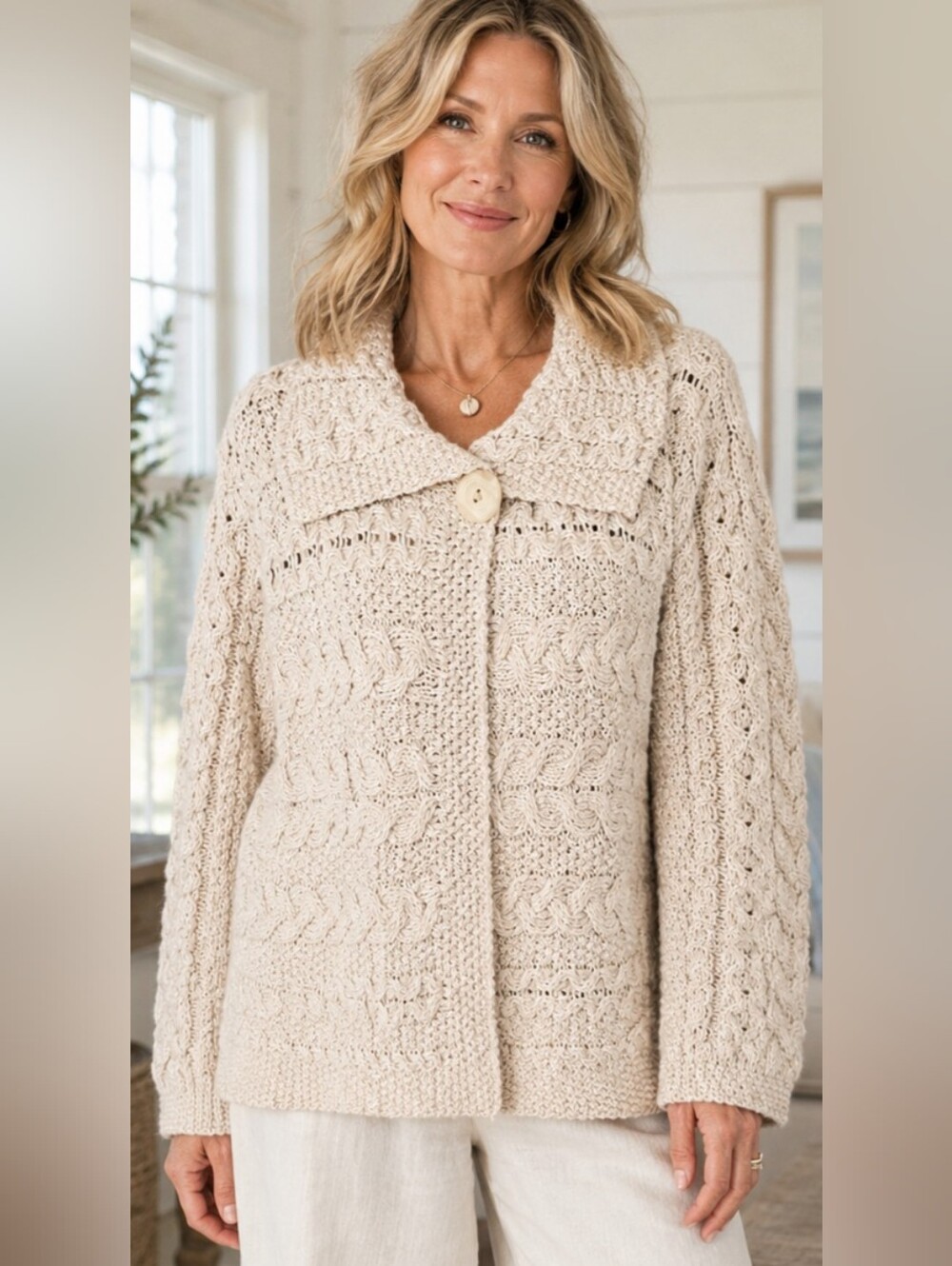 Inis Crafts Ireland Merino Wool Cable Knit Cardigan Coastal Grandma Cottagecore
